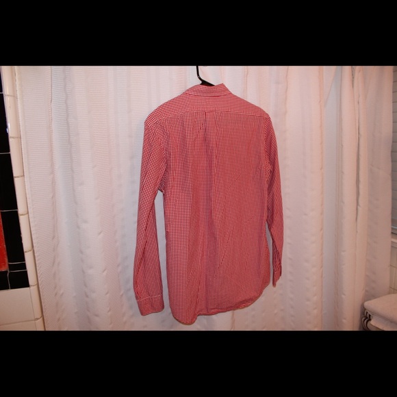 Red and White Checkered Polo Button Up Long Sleeve - Picture 3 of 3
